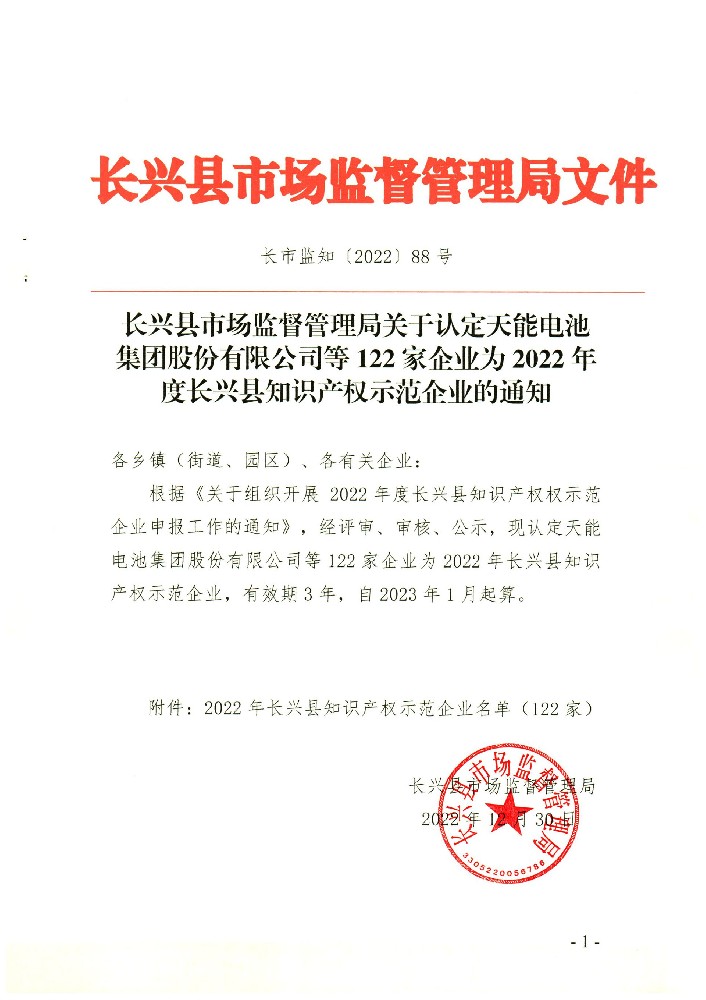 海悅自動化榮獲 2022年度長興縣知識產權示范企業榮譽